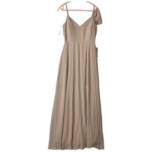 Birdy Grey Size S Devin Convertible Gown Taupe Slit Missing Sleeve Upcycle NEW